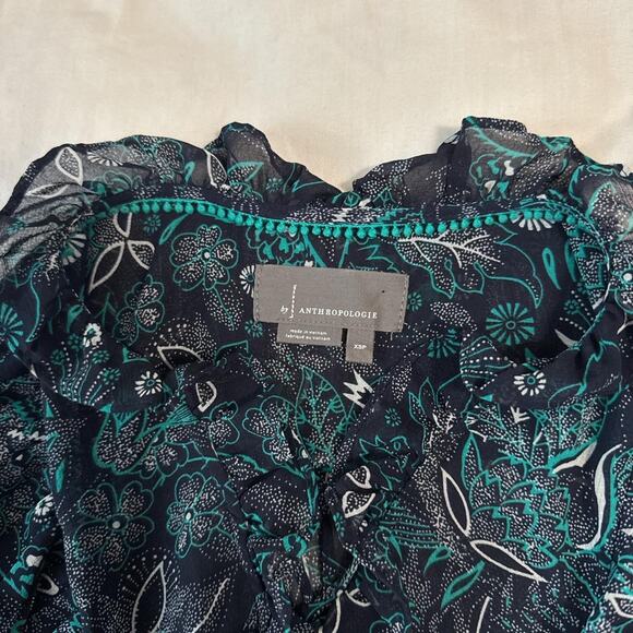 anthropologie sheer ruffle floral blouse xsp fairy boho top - Picture 9 of 9